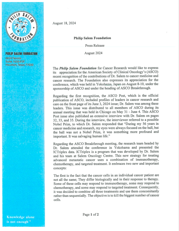 PSF Press Release ASCO Breakthrough Aug 2024