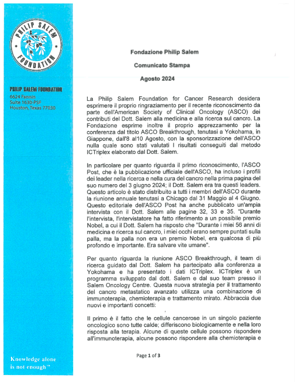 PSF Press Release ASCO Breakthrough Italian Aug 2024