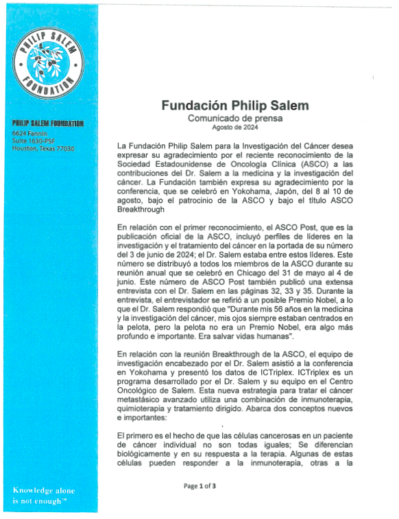 PSF Press Release ASCO Breakthrough Spanish Aug 2024